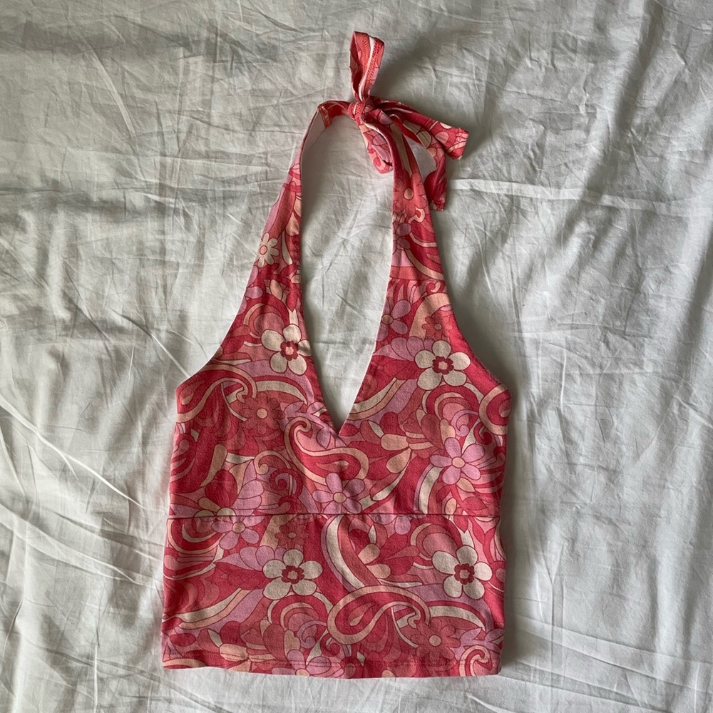 Hollister Pink Floral Halter Tank Top